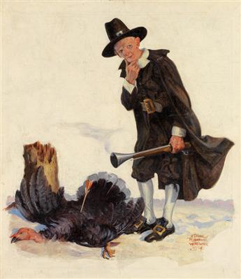 (HUNTING / THANKSGIVING.) EDGAR F. WITTMACK. Now what?  Likely cover illustration for The Saturday Evening Post.